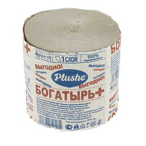 Туалетная бумага Богатырь + СТИКЕР однослойная серая без втулки 16502 000000000001202578