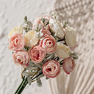 Цветок искусственный букет Чайная роза 30,2см розовый 000000000001218413