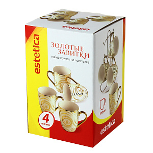 Набор кружек на подставке Золотые Завитки Matissa, 300мл, 4 шт. 000000000001073923
