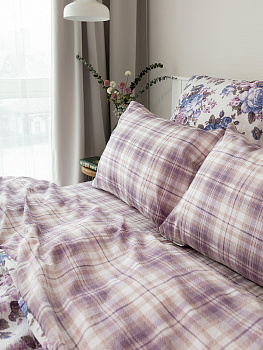 КомплектПостельногоБельяЕвроDE'NASTIA(пододеяльник200х220смПростыня230х260смНаволочки50x70см2шт/70х70см2шт)DreamПионыКлетка фиолетовыйбелыйЖатыйХлопок 000000000001227501