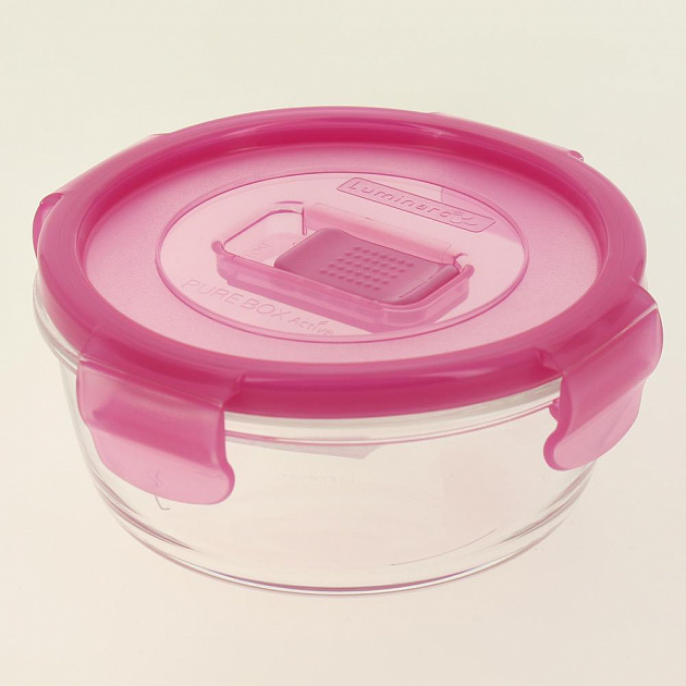 Контейнер стеклян. круглый с розовой крышкой 420мл PURE BOX ACTIVE N0921/P4595 000000000001182544