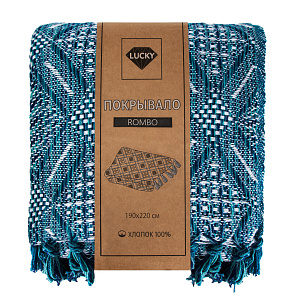 Плед 190х220см LUCKY ROMBO SGTH-MULTI DIAMOND бирюзово-белый хлопок 80%/полиэстер 20% 000000000001218035