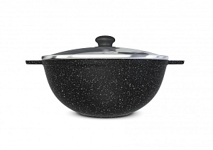Казан 4,5л НЕВА МЕТАЛЛ ПОСУДА Каменная сферический стеклянная крышка черный гранит алюминий 000000000001212704