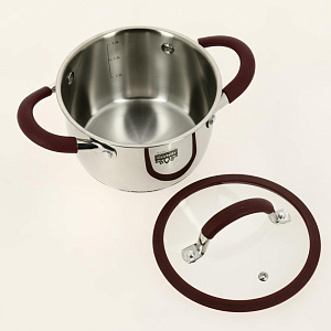 Кастрюля из нержавеющей стали,стеклянная крышка с пароотводом и силиконовым ободком, ручки с силиконом 1,6л KITCHEN FANTASY Cristell 000000000001192854