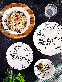 Набор столовой посуды 24 предмета TULU PORSELEN Deniz BLACK MARBLE фарфор 000000000001210104