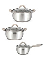 Набор посуды для приготовления 6 предметов SERVITTA Verde (ковш 1,8 л/кастрюля 2,3 л/кастрюля 3,3л) нержавеющая сталь 000000000001229037