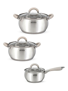 Набор посуды для приготовления 6 предметов SERVITTA Verde (ковш 1,8 л/кастрюля 2,3 л/кастрюля 3,3л) нержавеющая сталь 000000000001229037