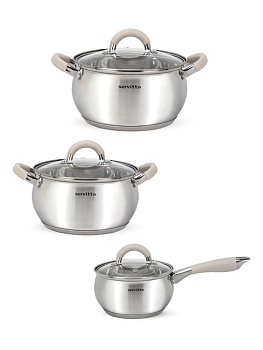 Набор посуды для приготовления 6 предметов SERVITTA Verde (ковш 1,8 л/кастрюля 2,3 л/кастрюля 3,3л) нержавеющая сталь 000000000001229037