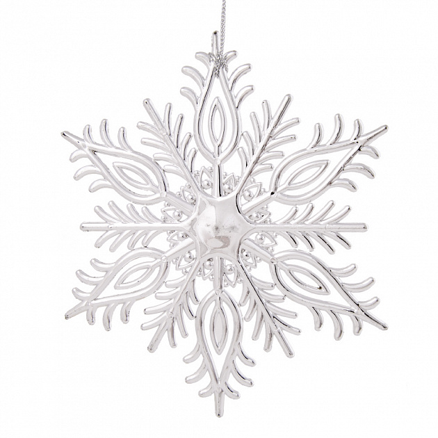 Новогоднее подвесное елочное украшение Снежинка резная серебряная из полипропилена 14,5x12,5x0,2см 82279 000000000001201807