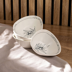 Набор тарелок суповых 4шт 500мл DE'NASTIA Оливки черно-белый фарфор 000000000001225119