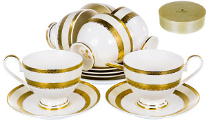 Набор чайный 12 предметов (чашка 230мл-6шт/блюдце-6шт) BALSFORD Саксония золото/белый подарочная упаковка фарфор 000000000001193938