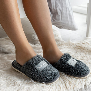 Туфли домашние-тапки р.40-41 LUCKY серый шерпа полиэстер 000000000001214560