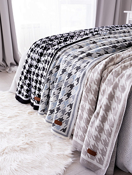 Плед 150х200см DE'NASTIA Гусиные лапки молочный/бежевый 100%акрил 000000000001212169