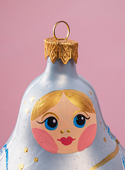 Декоративное украшение Матрешка 12см БИРЮСИНКА голубой стекло 000000000001207672