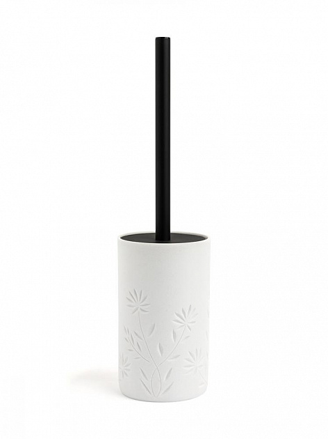 Щётка для унитаза с подставкой DE'NASTIA Гравировка цветы белый полирезина 000000000001218907