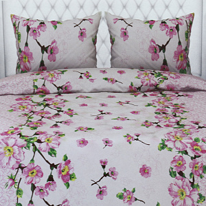 Комплект постельного белья 1,5-спальный ТРАДИЦИЯ Саккура рис025 Вид9/2 розовый белоземельная бязь хлопок 100% 000000000001207155