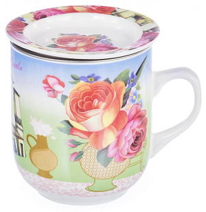 Кружка заварочная 350мл OLAFF Ваза с цветами металл сито подароч упаковка фарфор 000000000001184646