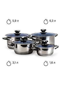 Набор посуды для приготовления 30 предметов толщина стали 0,5мм нержавеющая сталь 000000000001228072