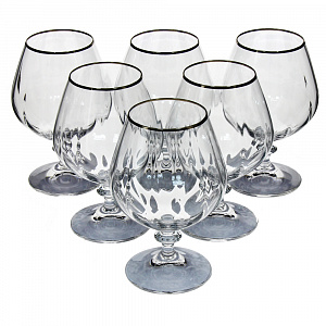 Набор бокалов для бренди 6шт 400мл BOHEMIA CRISTAL Анжела с оптикой отводка платиной стекло 000000000001089406
