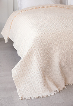 Покрывало 200x220см LUCKY вафельное с бахромой молочный хлопок 100% 000000000001212563