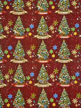 Упаковочная бумага Елочка в рулонах, мелованная с двух сторон, с полноцветным декоративным рисунком, плотность 80 г/м2 / 70х100см 80 000000000001191368