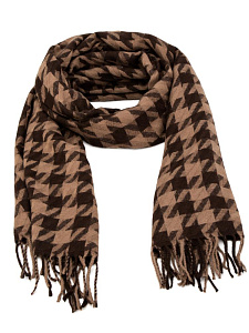 Палантин 70х180см орнамент гусиная лапка шоколаный полиэстер 000000000001229212