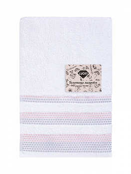 Полотенце махровое LUCKY Бордюр точки 450gsm 70x140 100% хлопок, белый/ розовый D100408 000000000001227651