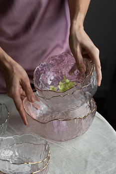 Салатник 20см/1,2л LUCKY большой розовый с золотой каймой стекло 000000000001215288