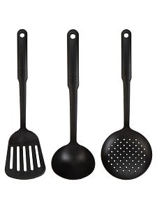 Набор кухонных принадлежностей 3 предмета (шумовка, лопатка, половник) черный полипропилен 000000000001228186