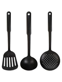 Набор кухонных принадлежностей 3 предмета (шумовка, лопатка, половник) черный полипропилен 000000000001228186