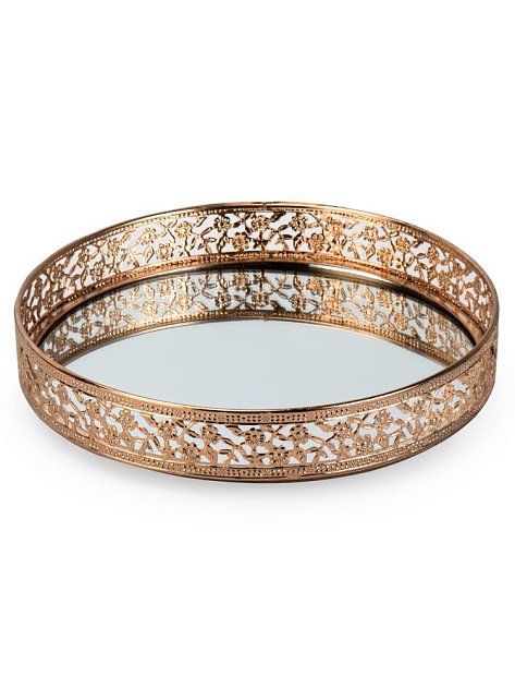 Поднос декоративный 25см круглый золото металл с зеркалом 000000000001230166