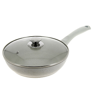 Сковорода 24х6см KUKMARA Традиция с ручкой стеклянная крышка антипригарное покрытие светлый алюминий 000000000001121246