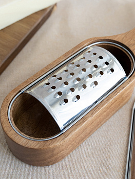 Терка 27,5x7x4/6см DE'NASTIA 2 насадки нержавеющая сталь/акация 000000000001228989