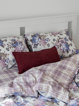 Комплект постельного белья1,5спDE'NASTIA(пододеяльник145х210см простыня150х215см наволочки50x70см-2шт)Dream Пионы/Клетка фиолетовый/белый жатый хлопок 000000000001227499