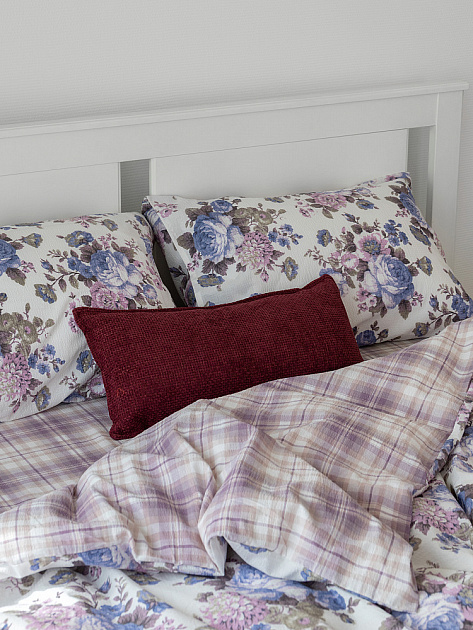 Комплект постельного белья1,5спDE'NASTIA(пододеяльник145х210см простыня150х215см наволочки50x70см-2шт)Dream Пионы/Клетка фиолетовый/белый жатый хлопок 000000000001227499