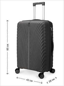 Чемодан на колесах M (42х26х65см) молния черный PP 000000000001226535