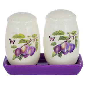 Набор для специй ПОСУДА Слива (солонка/перечница/керамическая подставка) 000000000001177430