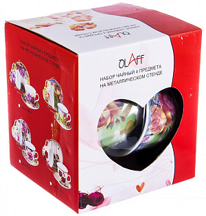 Сервиз чайный 4 предмета (чашки 220мл) OLAFF Ваза цветы Флора подставка подарочная упаковка фарфор 000000000001197826