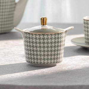 Сахарница 300мл DE'NASTIA Гусиная лапка белый/мятный фарфор 000000000001221005