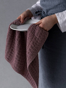 Полотенце кухонное 34x70см DE'NASTIA полоска 350гр коричневый вафля/махра хлопок 000000000001230505