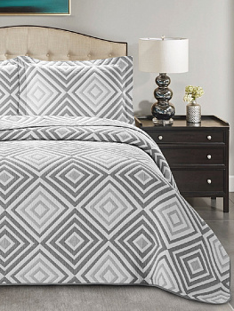 Покрывало 200х240см DE'NASTIA 3слоя светло-серое ромб жаккард 55%хлопок 45%полиэстер 000000000001189550