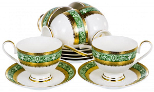 Набор чайный 12 предметов (чашка 230мл-6шт/блюдце-6шт) BALSFORD Саксония золото/зеленый подарочная упаковка фарфор 000000000001193940