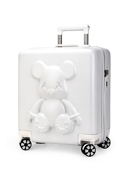 Чемодан на колесах S (38х20х43см) мишка белый ABS 000000000001226533