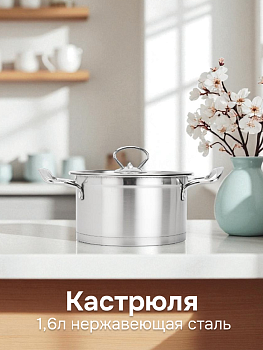 Кастрюля 1,6л нержавеющая сталь/стекло 000000000001222993