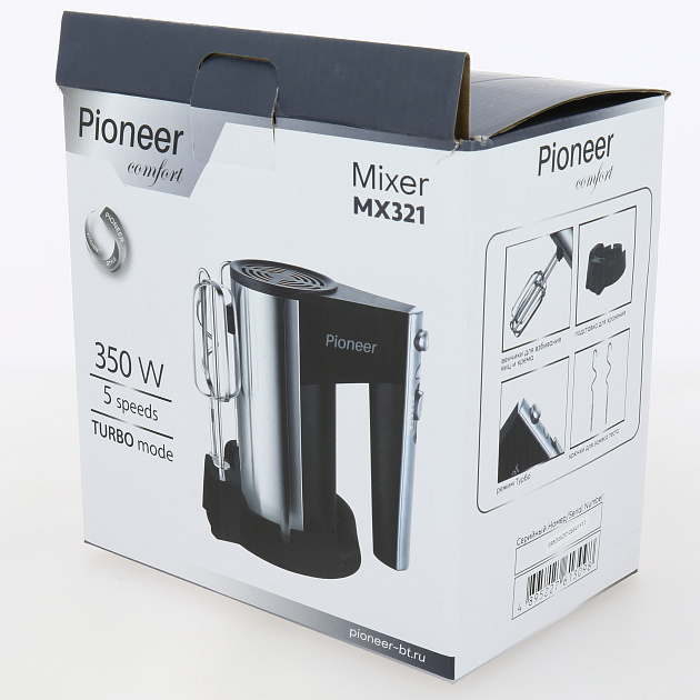 Миксер 350Вт PIONEER 5-скоростей режим Турбо венчики для взбивания/смешивания яиц и крема крючки для замеса теста подставка для хранения металл 000000000001214157