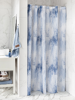 Шторка для ванной 200x180см DE'NASTIA Джинс эффек с водоотталкивающей пропиткой синий/белый полиэстер 000000000001214349