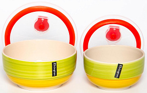 Набор салатников 2шт ELRINGTON АЭРОГРАФ Зелёный луг с крышками керамика 000000000001211161