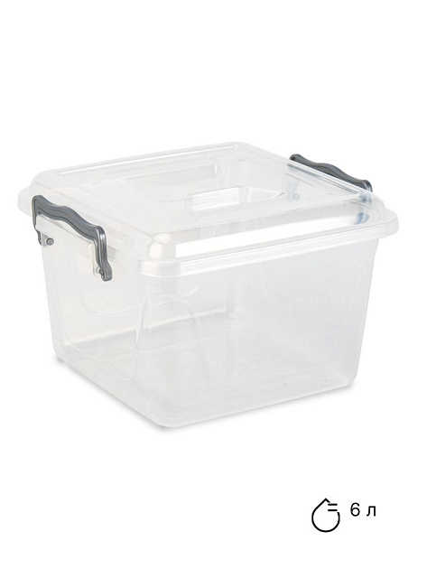 Контейнер для хранения 6л FORA квадратный с клипсами полипропилен 000000000001227306