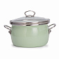 Кастрюля 4л сферической формы со стеклянной крышкой, нержавеющими ручками, белая внутри, салатовый ментол снаружи стальная эмалированная