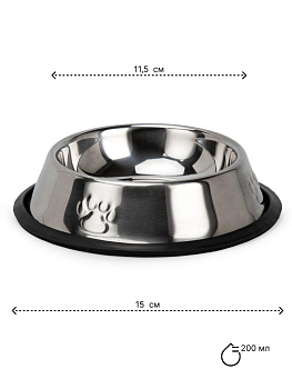 Миска для животных 200мл 11,5х15см одинарная цельнолитая нержавеющая сталь 000000000001229113